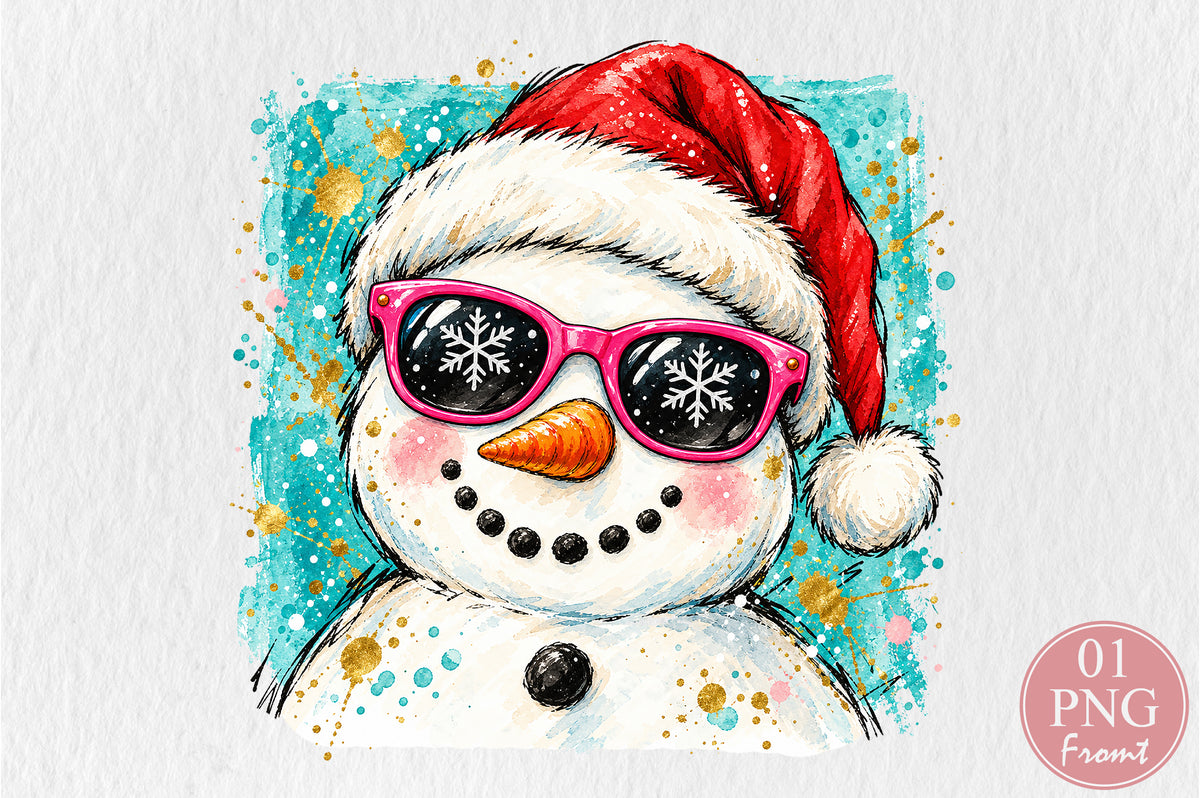 Cool Snowman Christmas PNG Santa Hat Sunglasses Winter Holiday Sublimation