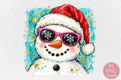 Cool Snowman Christmas PNG Santa Hat Sunglasses Winter Holiday Sublimation