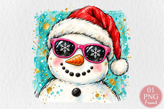 Cool Snowman Christmas PNG Santa Hat Sunglasses Winter Holiday Sublimation