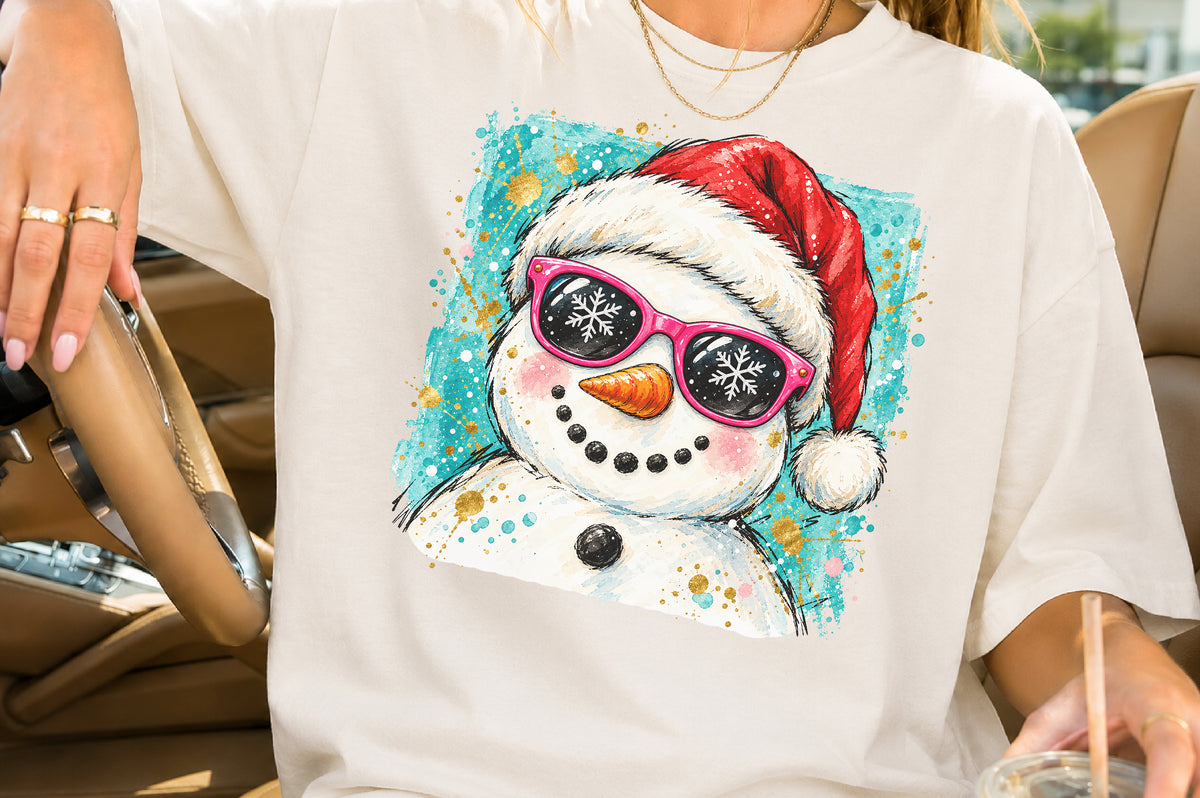 Cool Snowman Christmas PNG Santa Hat Sunglasses Winter Holiday Sublimation