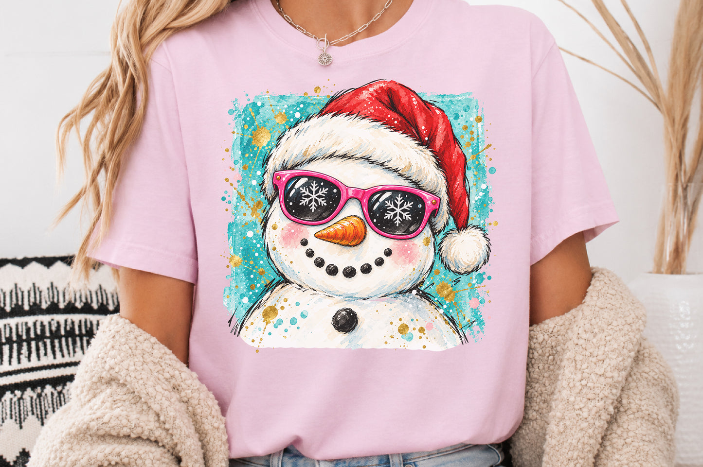 Cool Snowman Christmas PNG Santa Hat Sunglasses Winter Holiday Sublimation