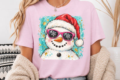 Cool Snowman Christmas PNG Santa Hat Sunglasses Winter Holiday Sublimation
