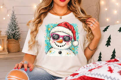 Cool Snowman Christmas PNG Santa Hat Sunglasses Winter Holiday Sublimation