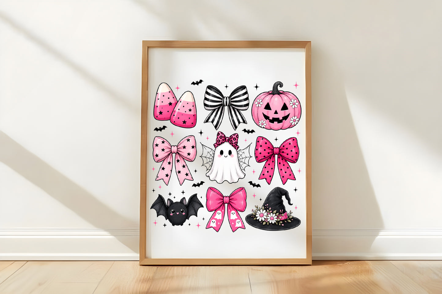 Coquette Bow Halloween PNG | Pink Halloween Bows Ghost Bat Pumpkin Witch Hat Clipart | Girly Spooky Sublimation Design