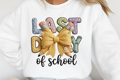 Coquette Last Day of School PNG Yarn Bow Teacher Back to School
