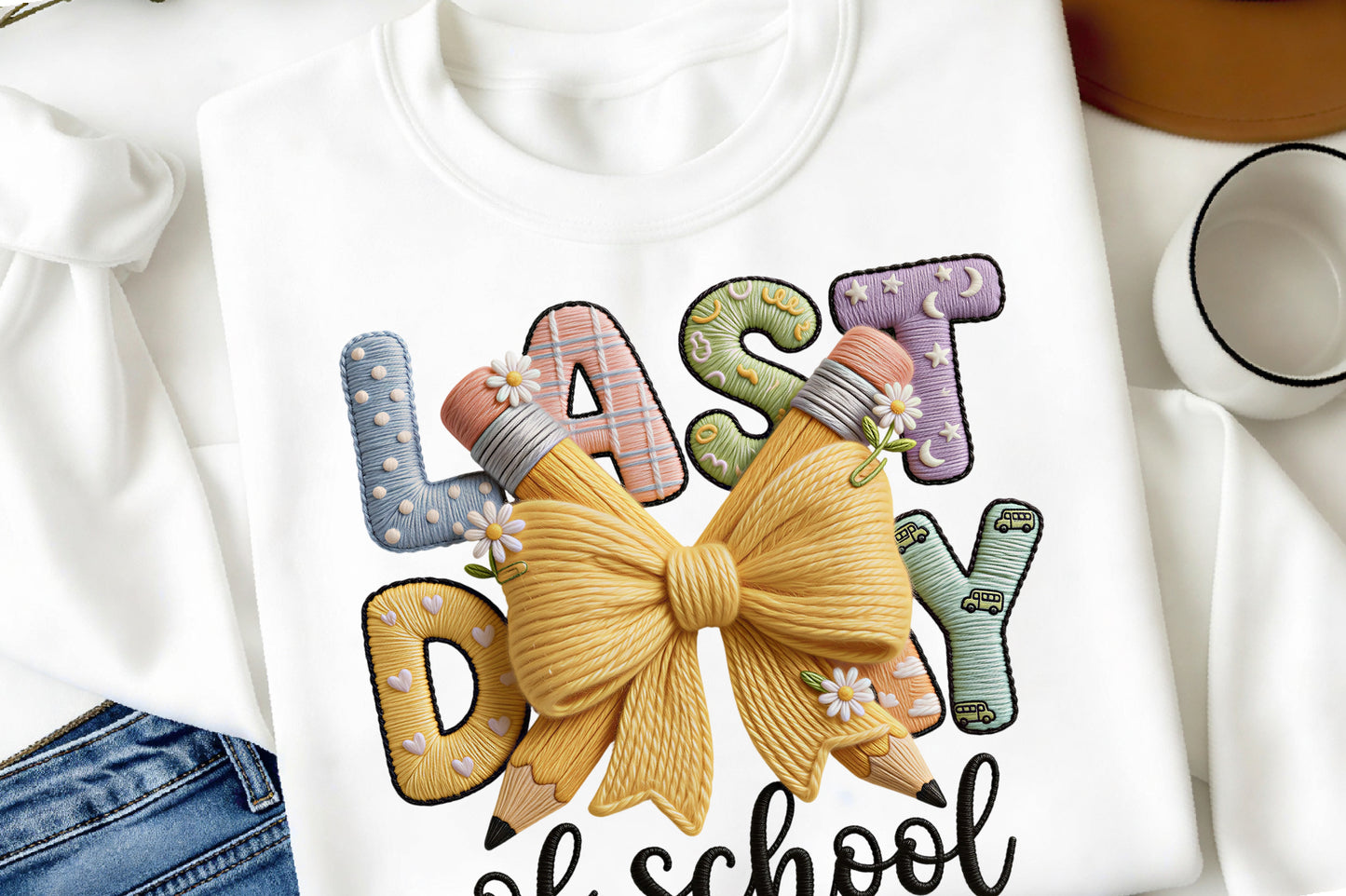 Coquette Last Day of School PNG Yarn Bow Teacher Back to School