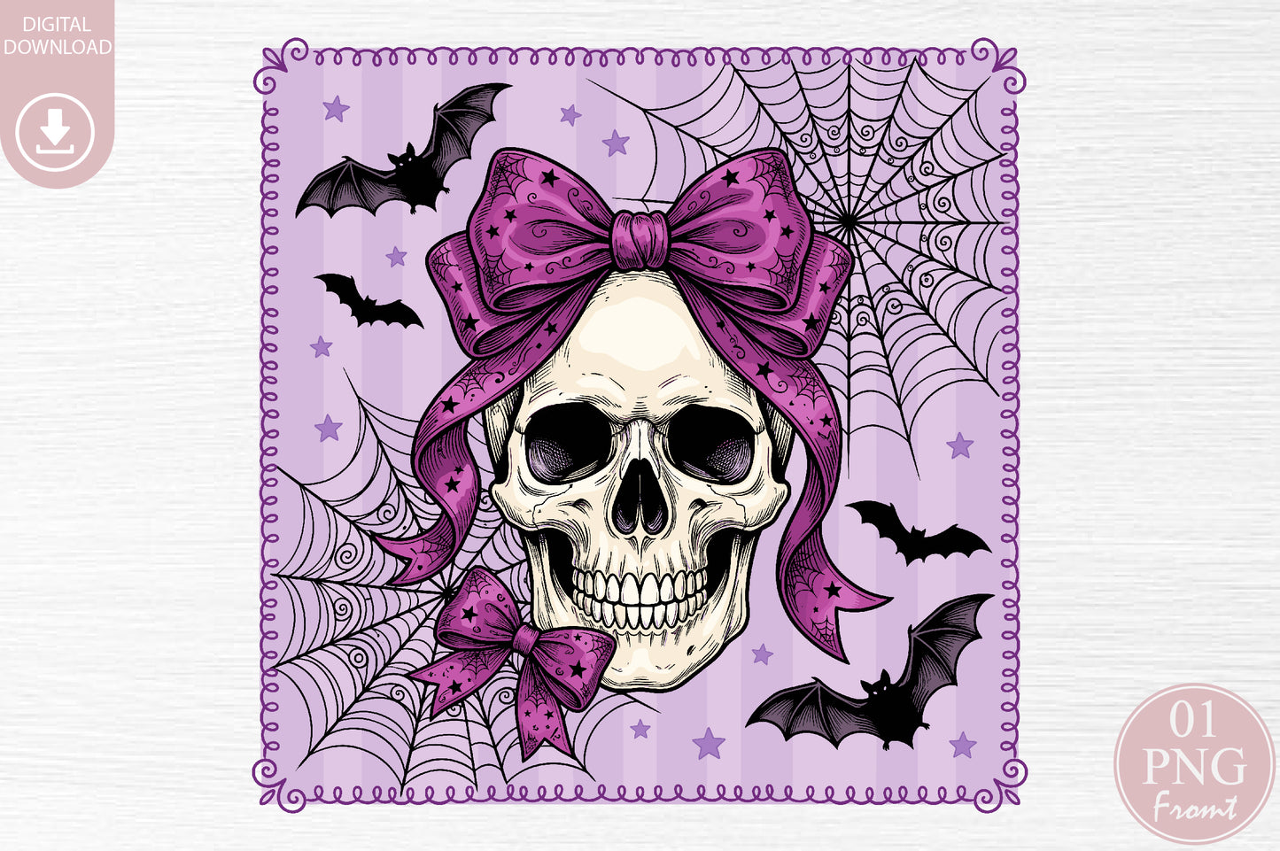 Coquette Bow Skull Halloween PNG Pink Gothic Spooky Sublimation
