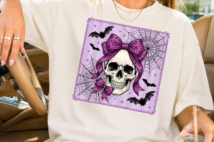 Coquette Bow Skull Halloween PNG Pink Gothic Spooky Sublimation