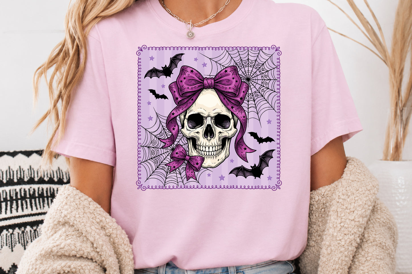 Coquette Bow Skull Halloween PNG Pink Gothic Spooky Sublimation