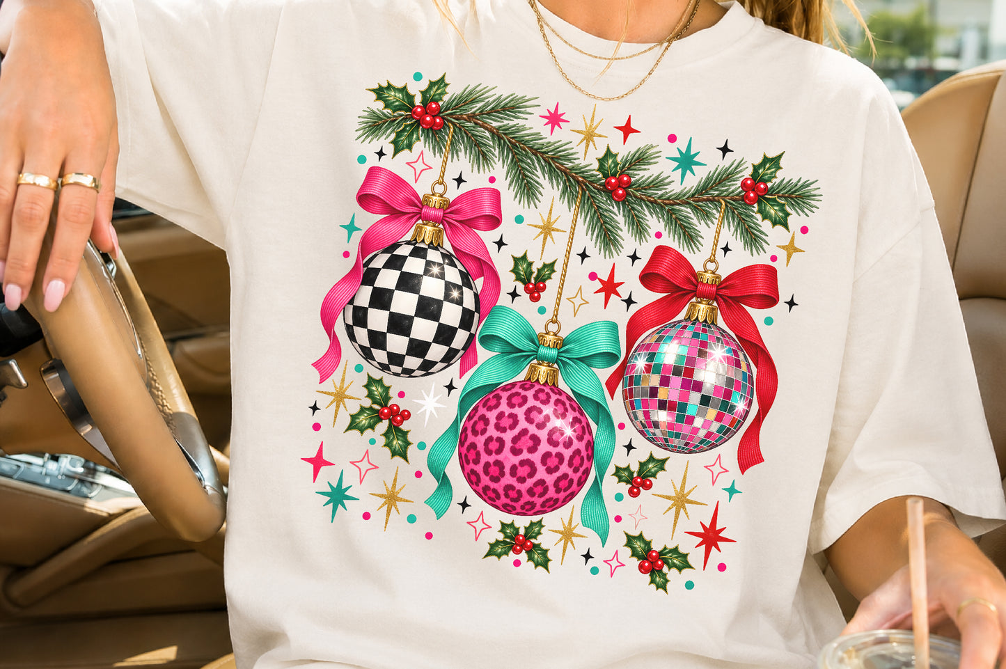Coquette Christmas Ornaments PNG Pink Leopard Disco Ball Sublimation