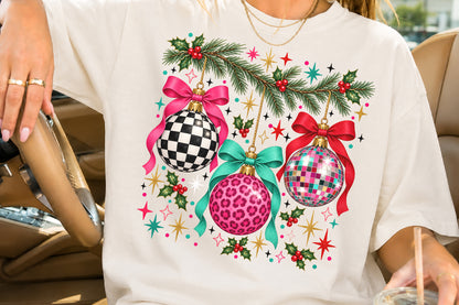 Coquette Christmas Ornaments PNG Pink Leopard Disco Ball Sublimation