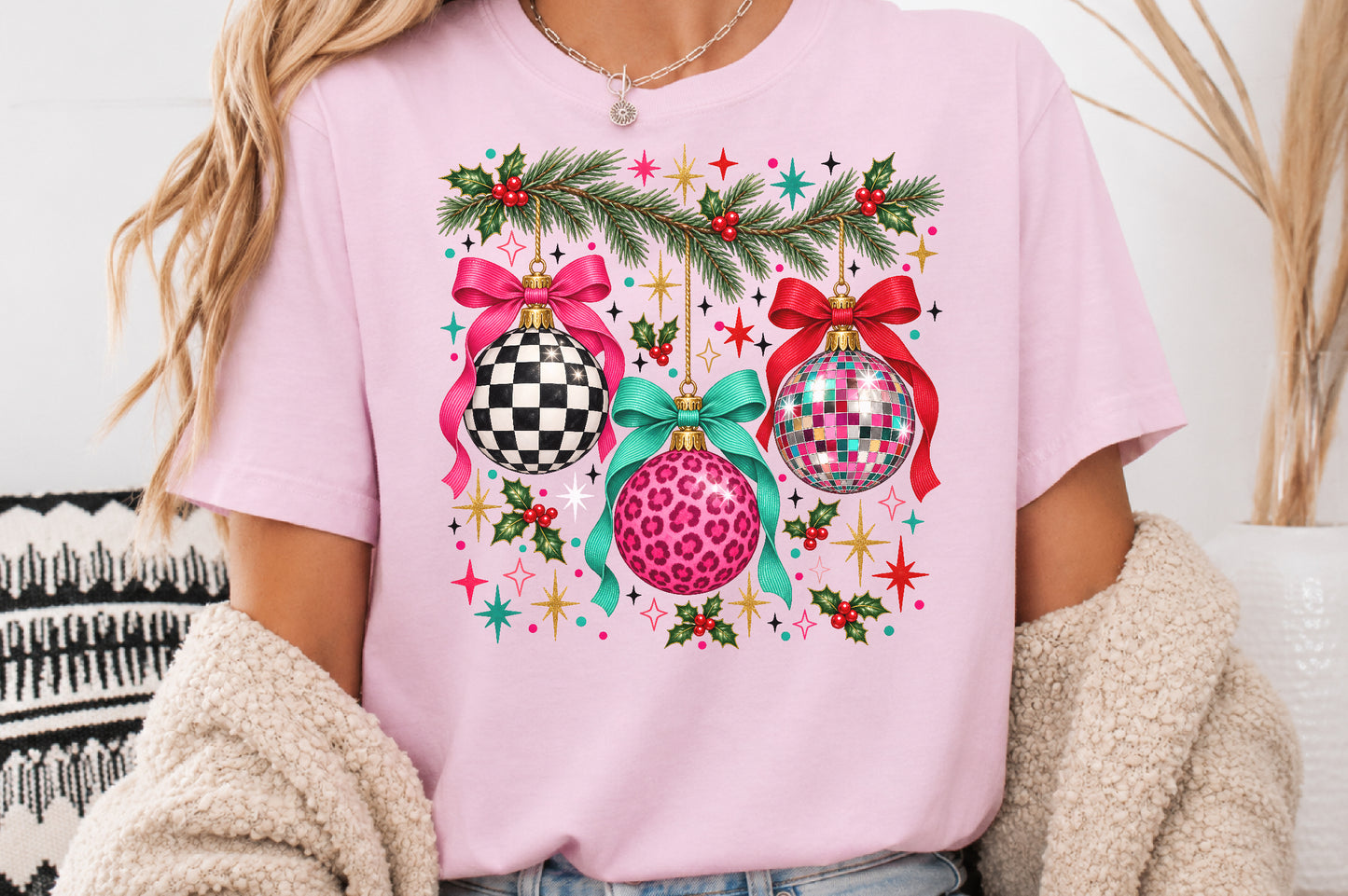 Coquette Christmas Ornaments PNG Pink Leopard Disco Ball Sublimation