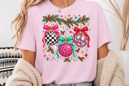 Coquette Christmas Ornaments PNG Pink Leopard Disco Ball Sublimation