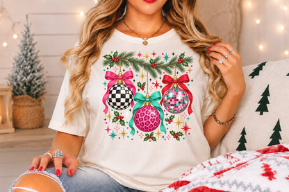 Coquette Christmas Ornaments PNG Pink Leopard Disco Ball Sublimation