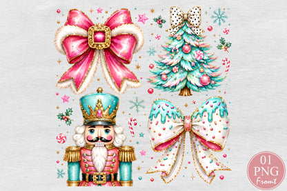 Coquette Christmas PNG Pink Bow Nutcracker Tree Candy Sublimation Design