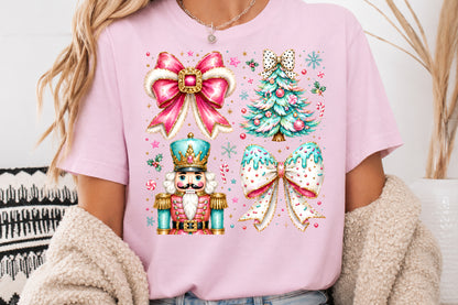 Coquette Christmas PNG Pink Bow Nutcracker Tree Candy Sublimation Design