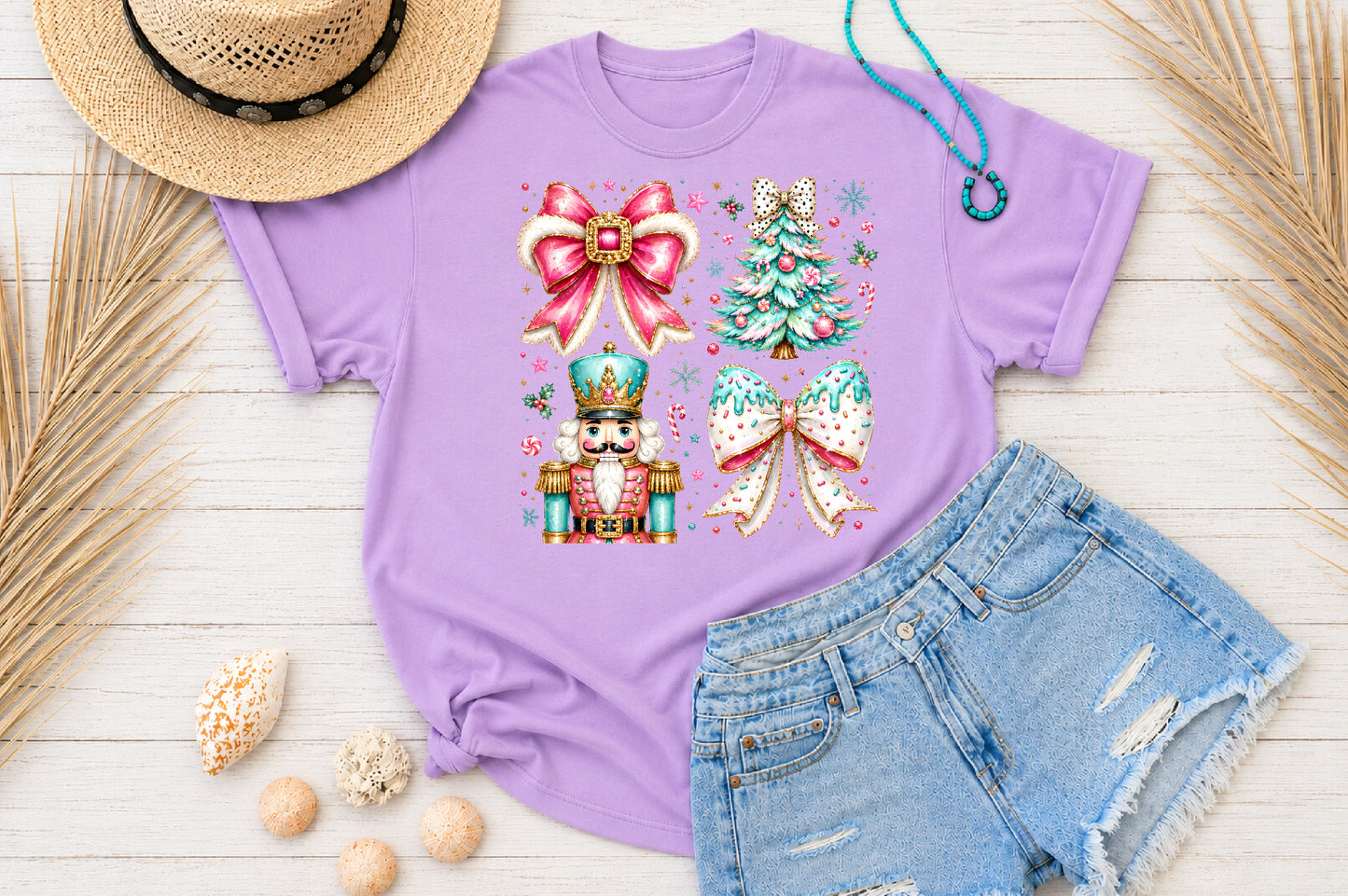Coquette Christmas PNG Pink Bow Nutcracker Tree Candy Sublimation Design