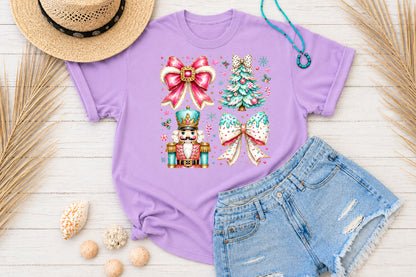 Coquette Christmas PNG Pink Bow Nutcracker Tree Candy Sublimation Design