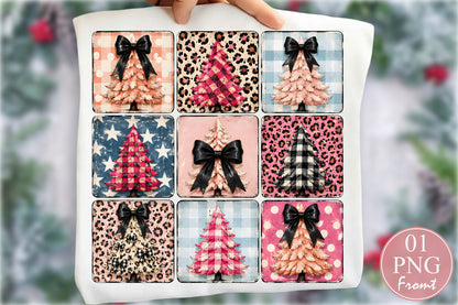 Coquette Christmas Trees PNG Bundle Pink Leopard Plaid Bow Holiday Sublimation