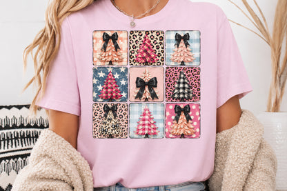 Coquette Christmas Trees PNG Bundle Pink Leopard Plaid Bow Holiday Sublimation