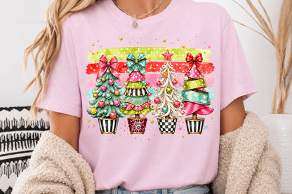 Coquette Christmas Trees PNG Pink Teal Pastel Holiday Sublimation Design