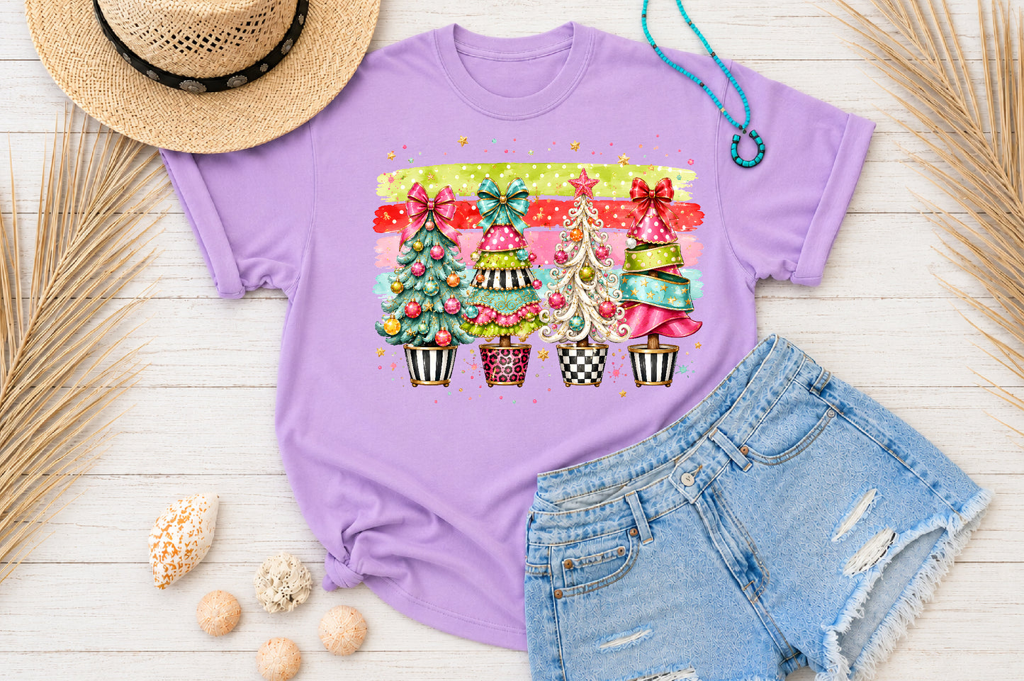 Coquette Christmas Trees PNG Pink Teal Pastel Holiday Sublimation Design