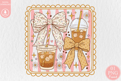 Coquette Coffee PNG Cute Iced Coffee Bow Sublimation Design