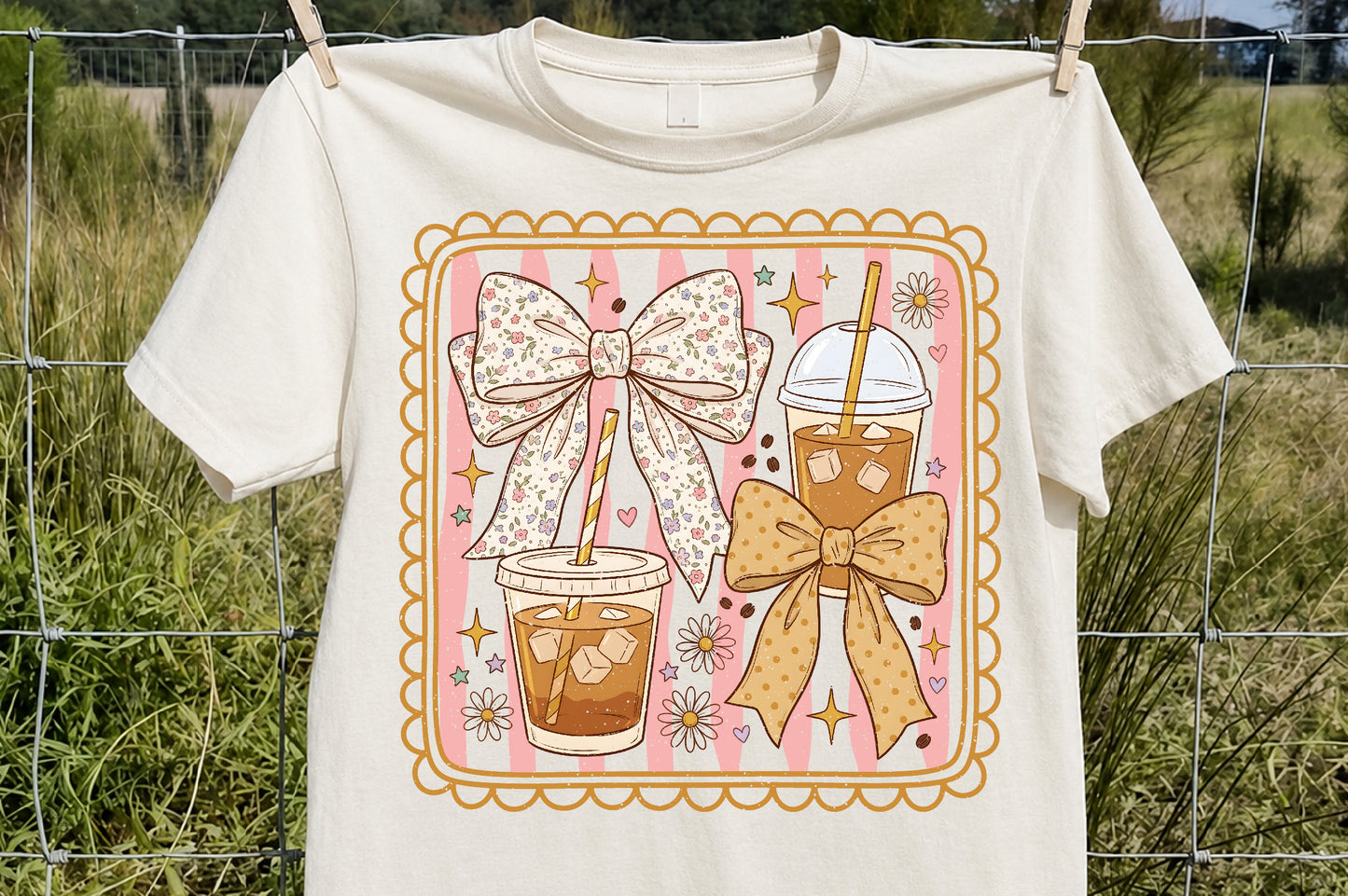 Coquette Coffee PNG Cute Iced Coffee Bow Sublimation Design