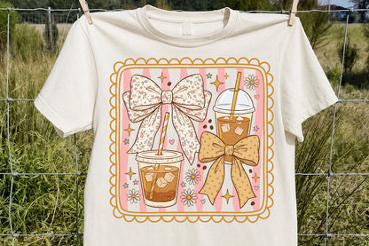 Coquette Coffee PNG Cute Iced Coffee Bow Sublimation Design