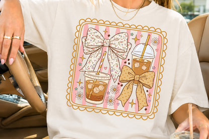 Coquette Coffee PNG Cute Iced Coffee Bow Sublimation Design