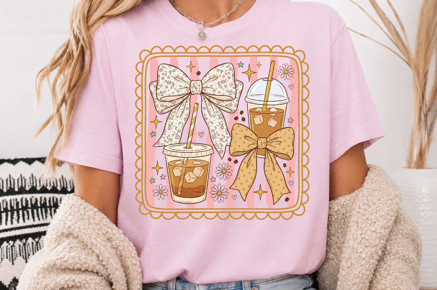 Coquette Coffee PNG Cute Iced Coffee Bow Sublimation Design