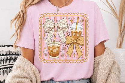 Coquette Coffee PNG Cute Iced Coffee Bow Sublimation Design