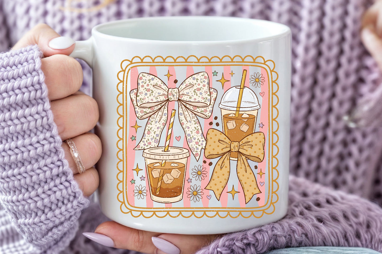 Coquette Coffee PNG Cute Iced Coffee Bow Sublimation Design