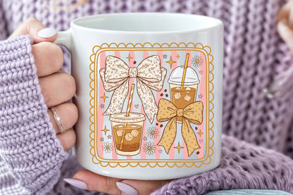 Coquette Coffee PNG Cute Iced Coffee Bow Sublimation Design