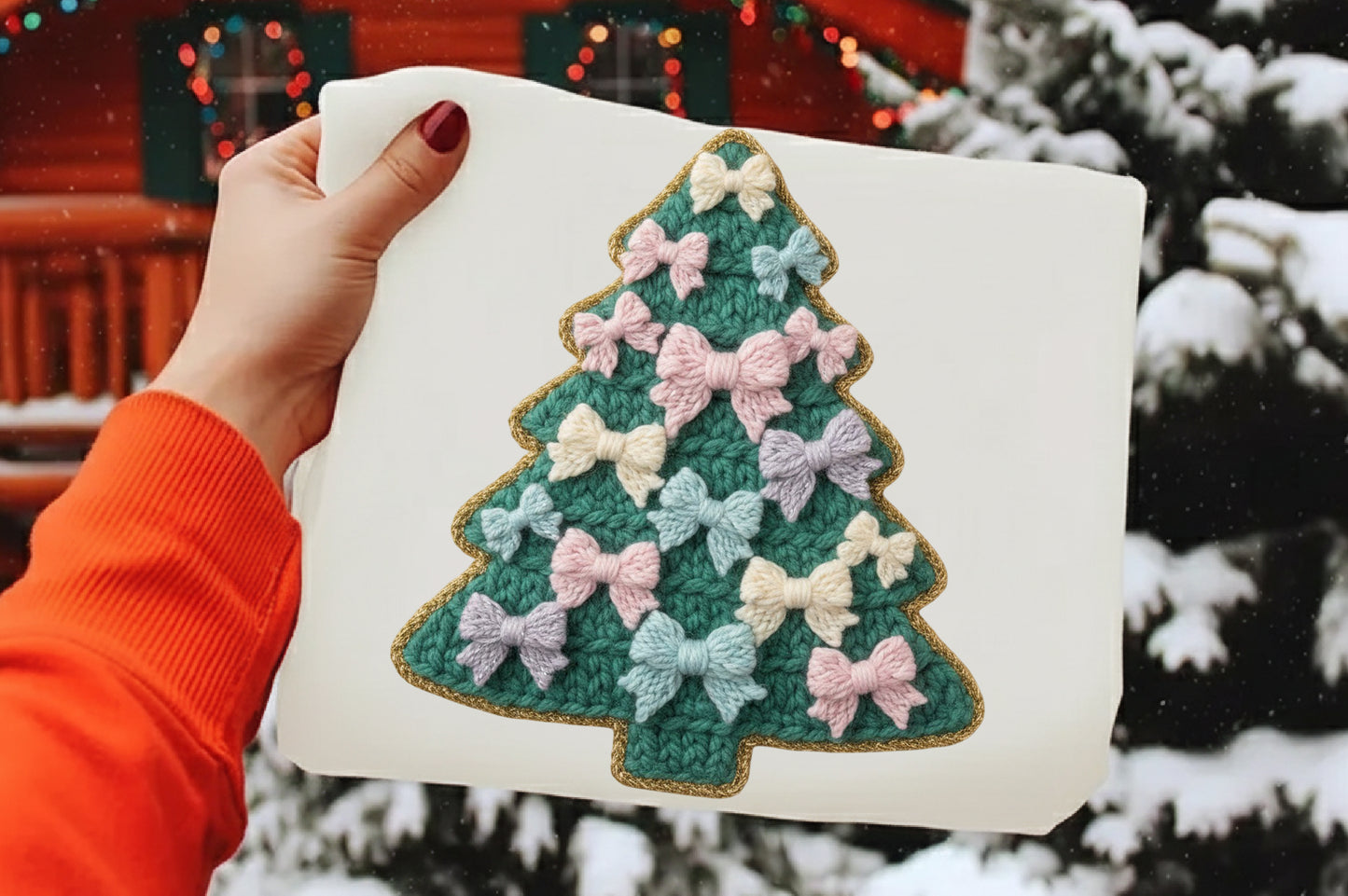 Coquette Crochet Yarn Christmas Tree PNG Sublimation