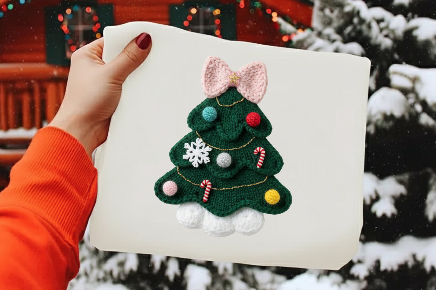 Coquette Faux Yarn Christmas Tree PNG Sublimation