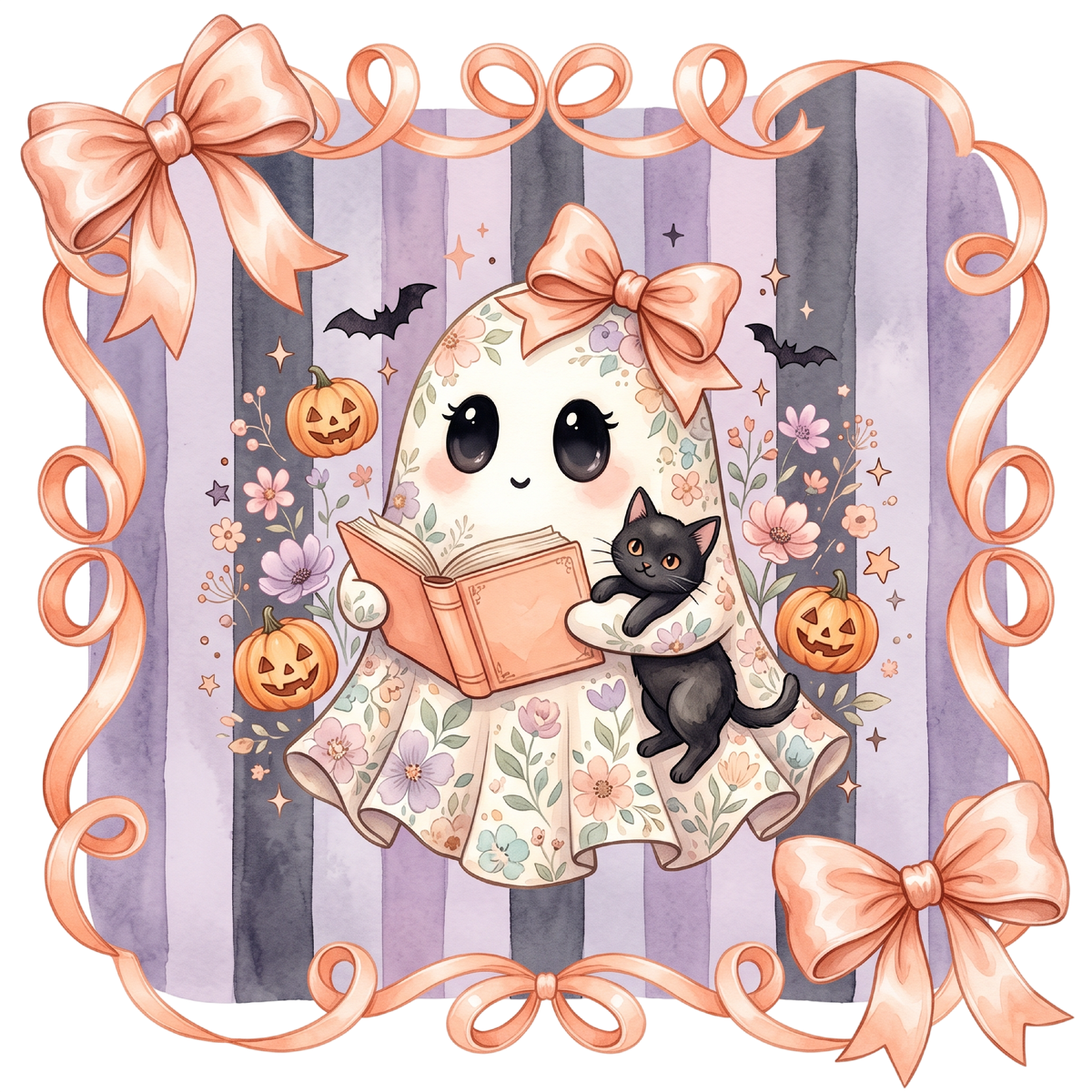 Coquette Floral Ghost Halloween PNG