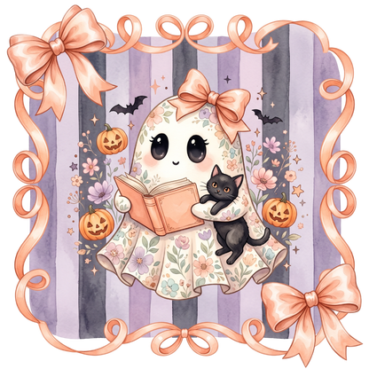 Coquette Floral Ghost Halloween PNG