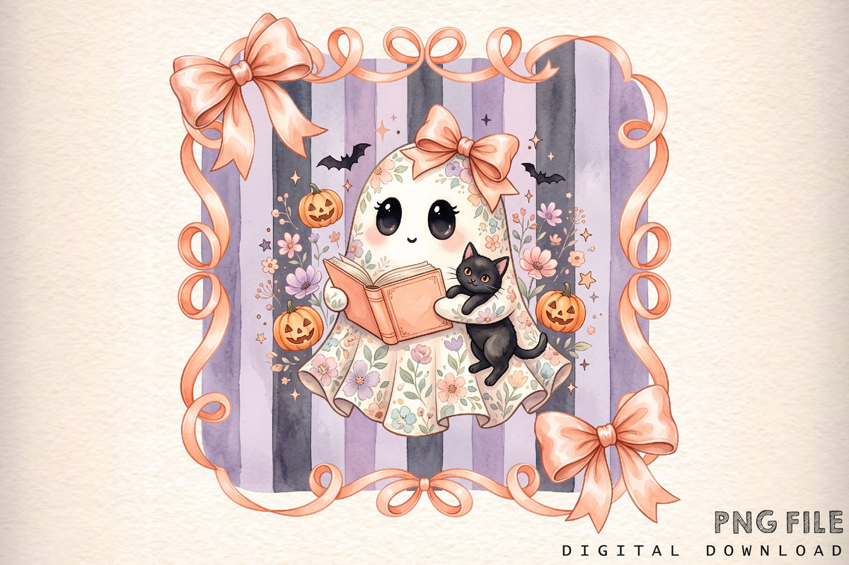 Coquette Floral Ghost Halloween PNG