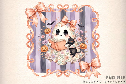 Coquette Floral Ghost Halloween PNG
