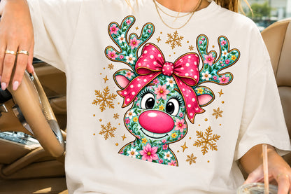 Coquette Floral Reindeer Christmas PNG Bundle