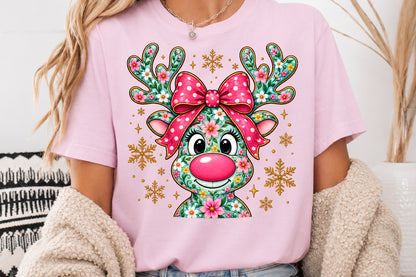 Coquette Floral Reindeer Christmas PNG Bundle