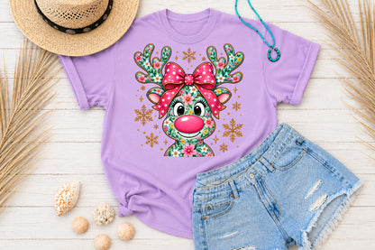 Coquette Floral Reindeer Christmas PNG Bundle