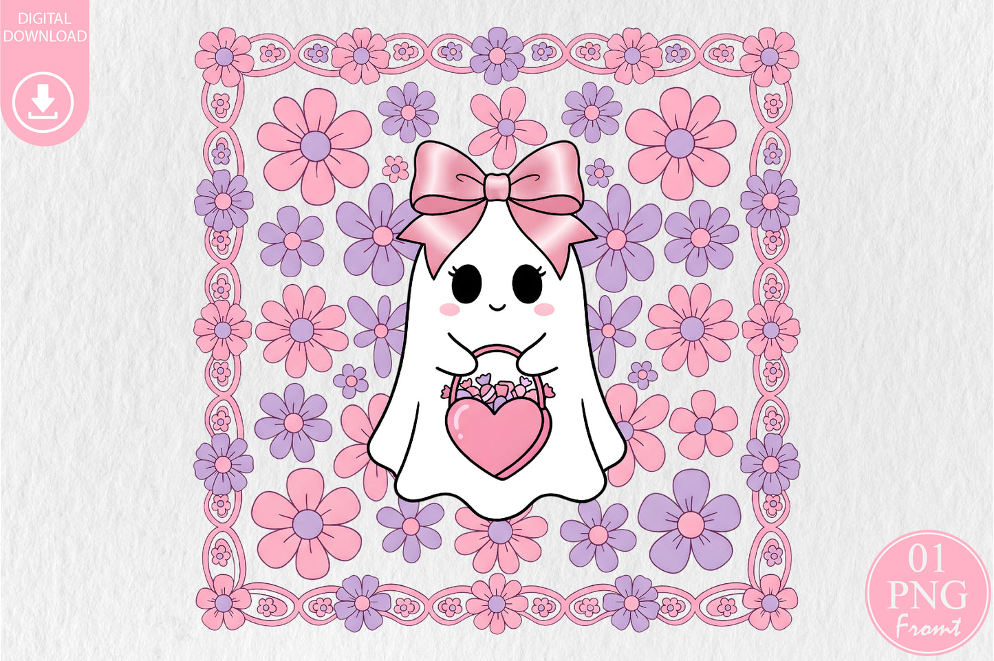 Coquette Ghost Pumpkin PNG Cute Pink Floral Halloween Sublimation Design
