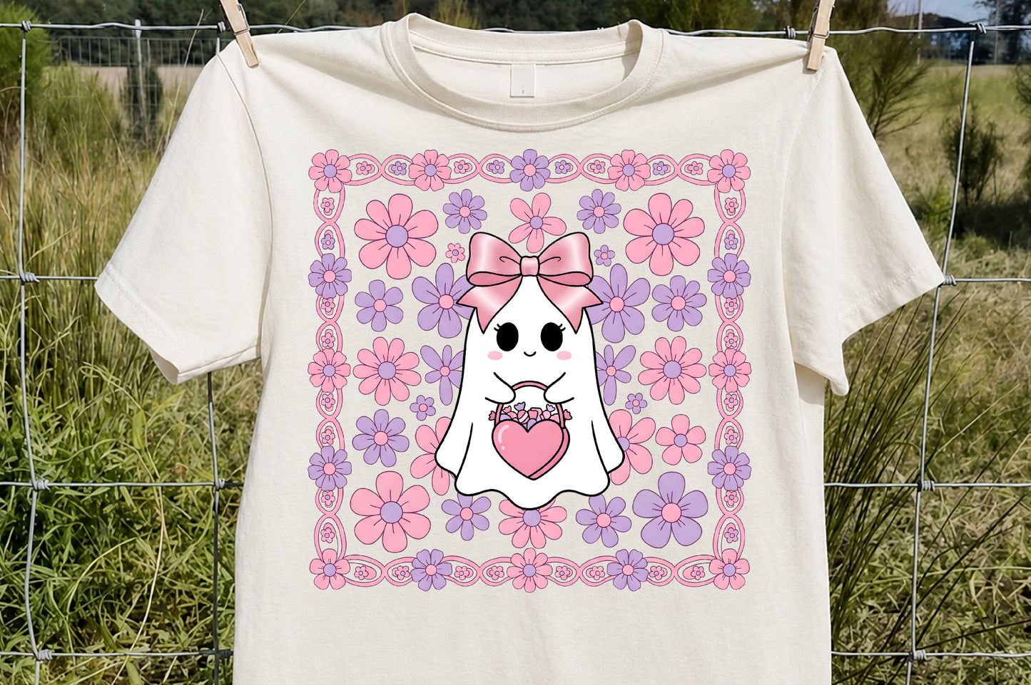 Coquette Ghost Pumpkin PNG Cute Pink Floral Halloween Sublimation Design