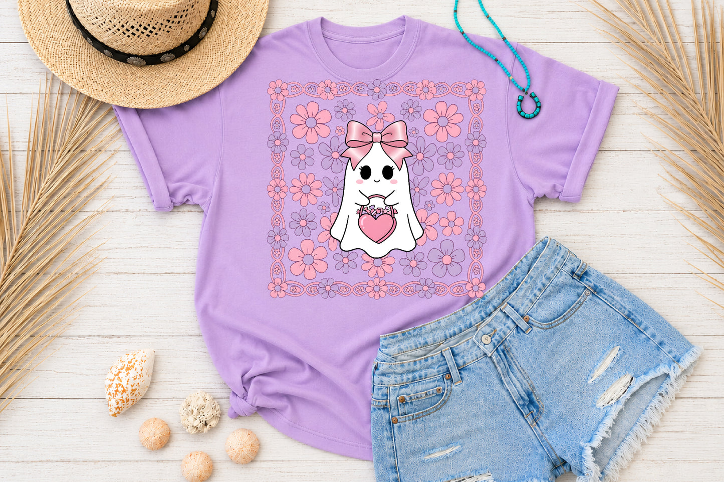 Coquette Ghost Pumpkin PNG Cute Pink Floral Halloween Sublimation Design