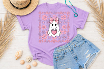 Coquette Ghost Pumpkin PNG Cute Pink Floral Halloween Sublimation Design
