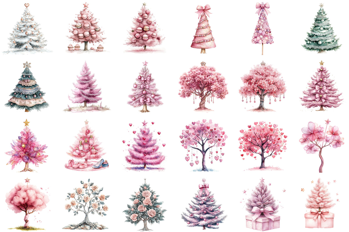 Coquette Glitter Christmas Tree Clipart PNG Bundle Commercial Use