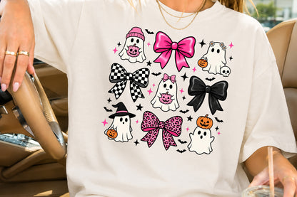 Coquette Halloween Ghost PNG Pink Leopard Bows Cute Spooky Sublimation Design