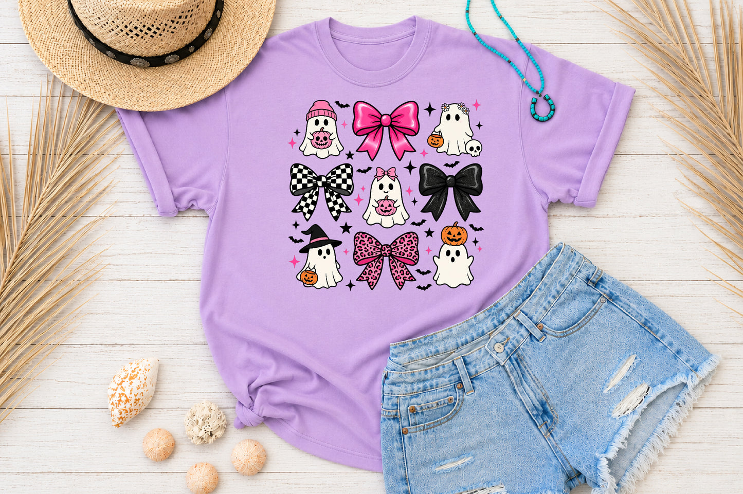 Coquette Halloween Ghost PNG Pink Leopard Bows Cute Spooky Sublimation Design